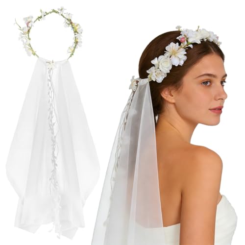 Voile De MariéE, Couronne De TêTe - Voile Nuptial, Couronne De Fleurs, Coiffure De Mariage, Couronnes Florale Pour Festival, Accessoires Pour MariéE,...
