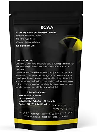 Nuke Nutrition BCAA Capsules | 60 Capsules 1000mg | Advanced Essential Amino Acids Supplement to Build Lean Muscle | Boost Recovery, Muscle Building & Growth | Leucine, Isoleucine & Valine | Vegan