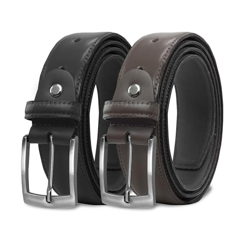 Cinto de Couro Masculino Social Basic 3 Kit Preto e Marrom, Regular (120cm)