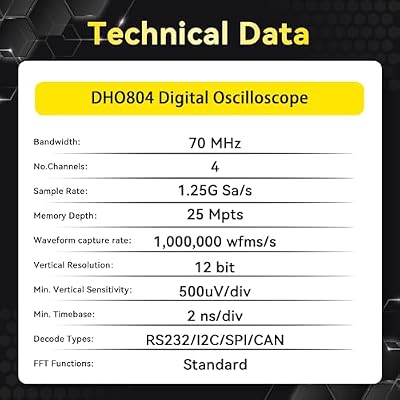 RIGOL Digital Oscilloscope DHO804 70 MHz 4-Ch 1.25 GSa/s 12-bit 25 Mpts UltraAcquire 1,000,000 wfms/s 7 Touch LAN/USB/HDMI Web Control SCPI for Power Ripple Embedded Debug