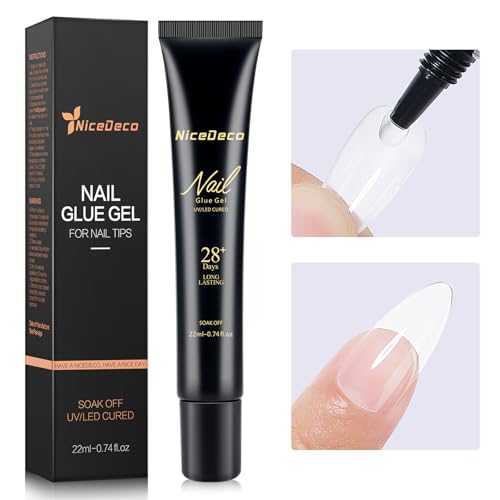 Nicedeco Colle Faux Ongles Extra Forte 22ml, Gel Glue pour Pose Américaine Ongles Capsules, Press on Nails, Nail Extend Gel UV/LED Pas Besoin de Brosse