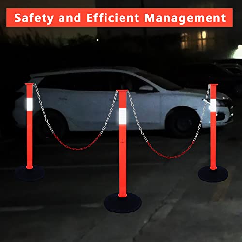 [2 Pack]Adjustable Traffic Delineator Post With Weighted Base & Reflective Collars, Orange Wind-Proof Parking Cones With 4 Ft Plastic Chains, Safety Barrier Stanchion Chain For Traffic Crowd Control #TOP2