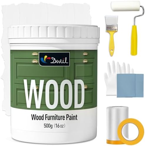 DWIL Matte Finish Furniture Paint - 16 Oz Wood Paint for Cabinets, Doors, Tables, and Dressers Refinishing - Water-Based, Non-Toxic & Odorless, Easy to Apply(White)-With Tools