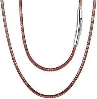 FOCALOOK Mens Leather Necklaces 2/3mm Braided Artificial Leather Cord Chain Necklace with Stainless Steel Clasp, 18", 20", 22",24",26",28",30" Black/Brown Chains