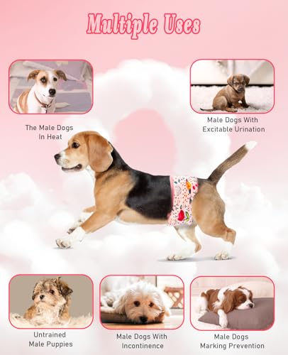 Image of 3-Pack Reusable Dog Diapers - Adjustable Belly Wraps for Small Dogs, Puppies & Untrained Males