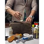 RUSTIC TOWN Full Grain Leather Travel Toiletry Bag - Cosmetic Ditty Kit Organizer (Dark Brown) - Image 2