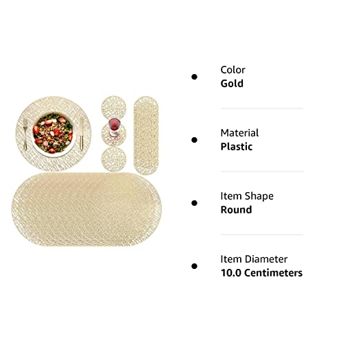 Round Pressed Vinyl Placemats Metallic Place Mat Coaster Set Including Placemats And Coasters Non Slip Heat Resistant Washable Hollow Table Mats For Dining Table Kitchen Decor (Gold, 24 Pcs) #TOP7