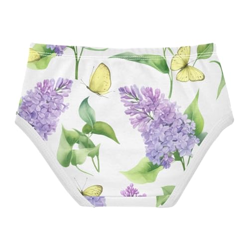 Watercolor Purple Lilac Flowers White Little Girl Panties Toddler Girls Underwear Cotton Animal Undies Kids Briefs 2t2