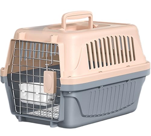 Pantress 軽量 ペットキャリー 猫・小型犬用 キャリーケース 航空機対応 防災グッズ 旅行用 おしゃれ キャリーバッグ プラスチック製 ワンタッチ開閉 ペットハウス 散歩用 車移動 病院通い 48×32×30cm ブラウン/グレー (グレー)