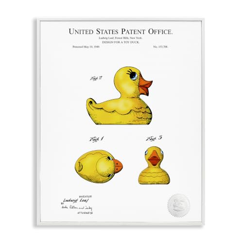 Stupell Industries Toy Rubber Duck Yellow Patent Design Diagram, Design by Karl Hronek