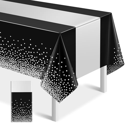 Image of 1Pcs Black Silver Tablecloth Party Decorations,Plastic Black Table Cloth Printed Silver Table Runner Disposable Rectangle Table Cover for Birthday Anniversary Wedding Graduation Party,54 x108 Inch