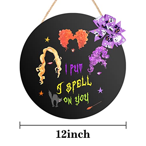 Akerock Hocus Pocus Decor Halloween Door Decorations Hanger Sign I Put A Spell On You, Halloween Wreath Wooden Hocus Pocus Decorations, Halloween Home Decor For Wall, Indoor, Outdoor, Black #TOP2