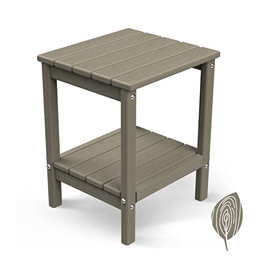 GREENVINES Adirondack-Outdoor-Side-Table | Wood Grain | 14 x 13 Inches | HDPE Plastic | All Weather | Desert Brown | Outside End Tables | Storage Shel