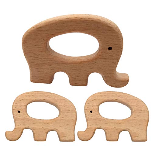 10pcs Natural Wooden Elephant Montessori Toy Pendant Pure Natural Beech Wood Animal Shape for Handmade Arts and Crafts (Elephant 10pcs)