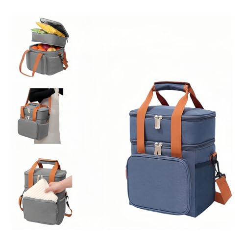 クーラーボックス大容量断熱保冷保温折りたたみ収納軽量ソフトトートバッグとショルダーストラップ兼用お弁当収納袋保冷リュックピクニック/運動会/通勤/キャンプ/花見/バーベキュー単層二重 (13.8 L,ネイビー)