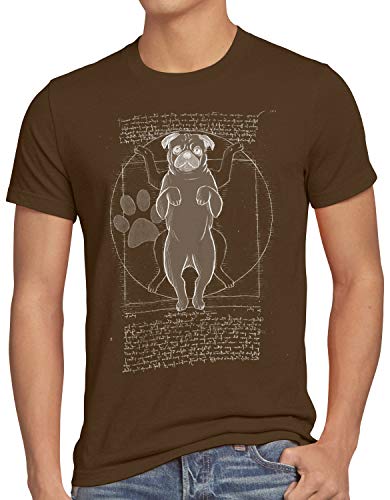 style3 Pug de Vitruvio Camiseta para Hombre T-Shirt Perro da Vinci, Talla:XL, Color:Marrón