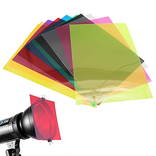 10Stücke Gel Farbfilter Quadratische Durchsichtige Filterset Farbkorrektur 11.7 x 8.3 Zoll für Fotostudio-Blitz, LED-Videoleuchte, DJ-Licht Cover