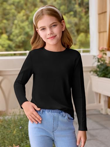 Haloumoning Girls Long Sleeve T-Shirts Kids Summer Fall Crewneck Tops Basic Tees 5-14 Years3