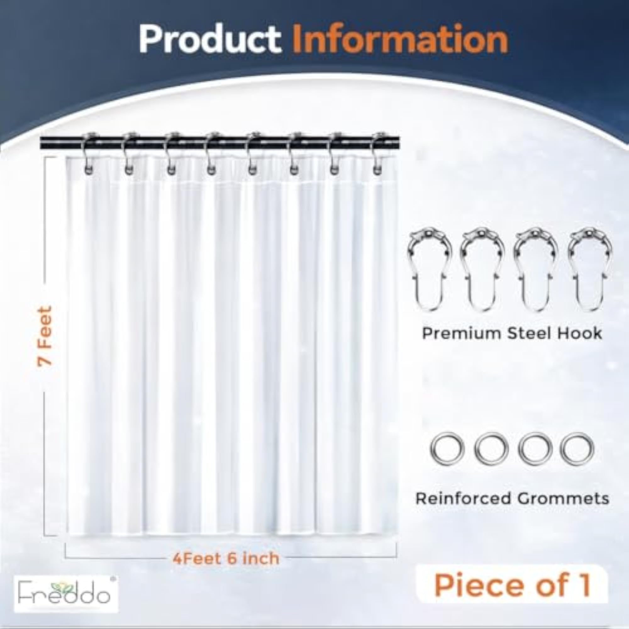 Heavy Duty PVC Transparent Hook Curtain, 4.5 x 7 Feet