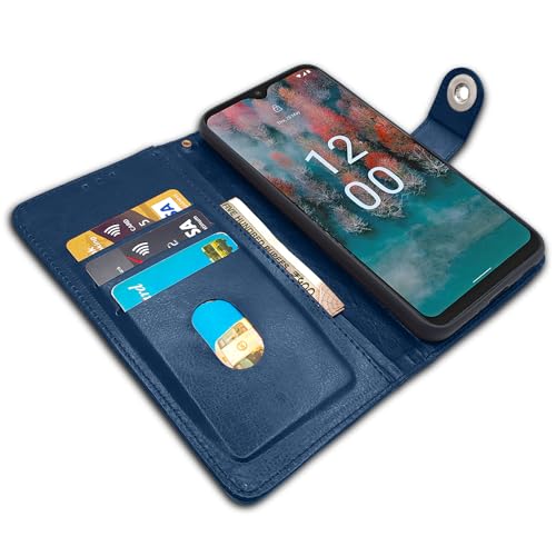 Image of Pikkme Nokia C12 / Nokia C12 Pro Flip Cover Leather Finish | Inside TPU with Card Pockets | Wallet Stand and Shock Proof | Complete Protection Button Flip Case (Blue)