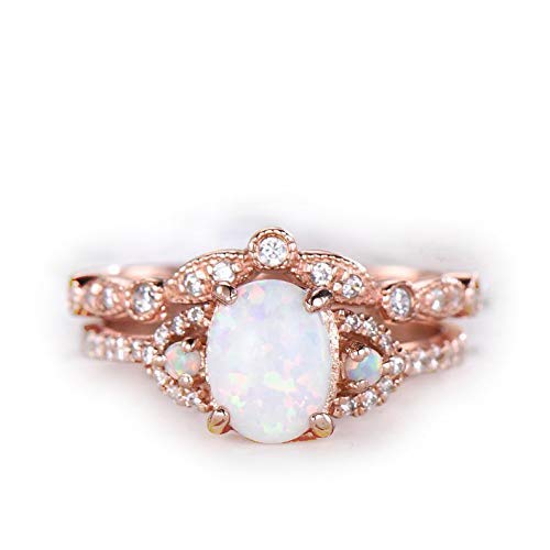 Lab Opal Rose Gold Vintage Engagement Ring| Solid 925 Sterling Silver Ring | Wedding Ring Set | Anniversary Gifts For Wife | Statement Ring For Women | Silver Rings For Women | Rose Gold Ring