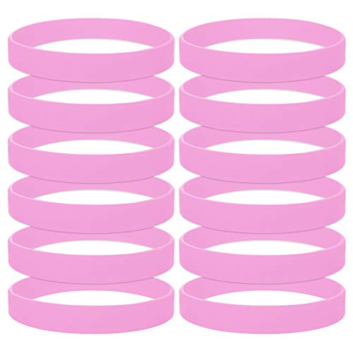 GOGO 12 PCS Pink Silicone Wristbands for Kids Rubber Bracelets Bulk for Party Favors