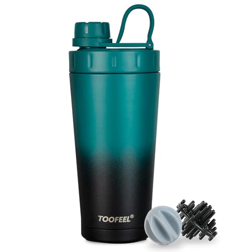 Image of TOOFEEL Stainless Steel Protein Shaker Bottle - 20 oz Double Walled Insulated Cup, Keeps Cold /Hot for Gym Workout Mixes