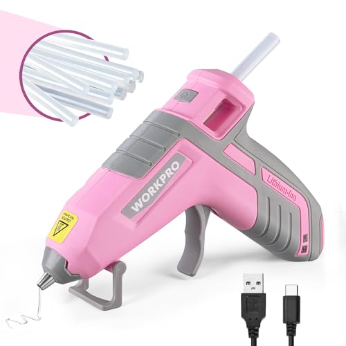 WORKPRO 3.6V Cordless Hot Glue Gun, 20 Pcs Premium Mini Glue Sticks, Pink by WORKPRO - Used condition - US$19.99