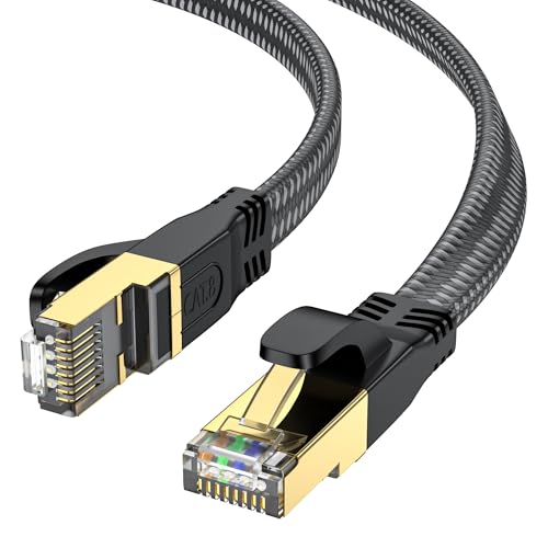 CAT8 Ethernet Cable 2M 40Gbps 2000MHz Flat High Speed Network Cable Nylon Braided Shielded Internet Cable Braided Network Cord RJ45 Indoor LAN Cables Compatible with PS5/Xbox/Router/PC (2M)