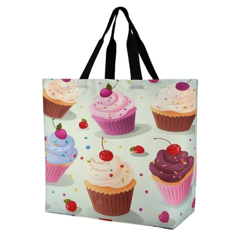 Women's Multi-Functional Shopping Bag，Delicious Cupcakes Printing Messenger Bag Shoulder Bag for Travel, Work, Shopping & Parties with Inner Pocket, Grocery Bag Lightweight & Water-Resistant