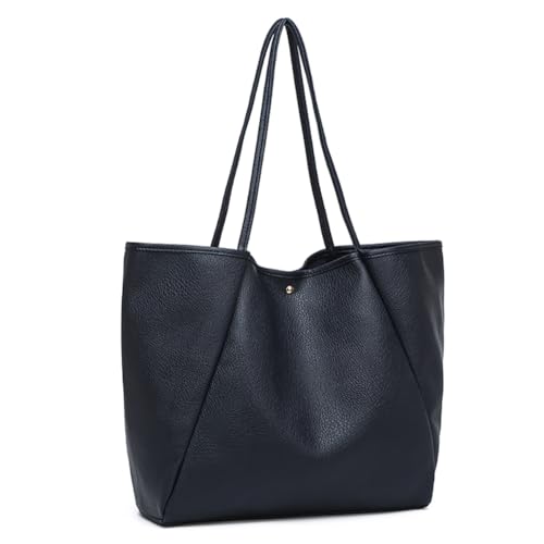 Image of Dreubea Large Leather Tote Bag for Women - Big Work Bag, Spacious Minimalist Handbag, Tote Handbag for Office