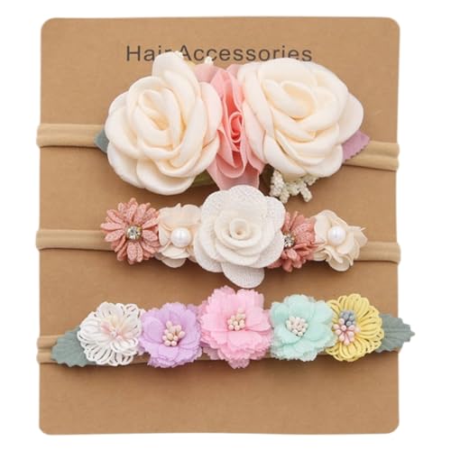 Image of SYGA 3 Pcs Baby Headband, Flower Stretchable, Nylon HairBand for Newborn Infant Toddlers Kids 0-3 Year-Design-6