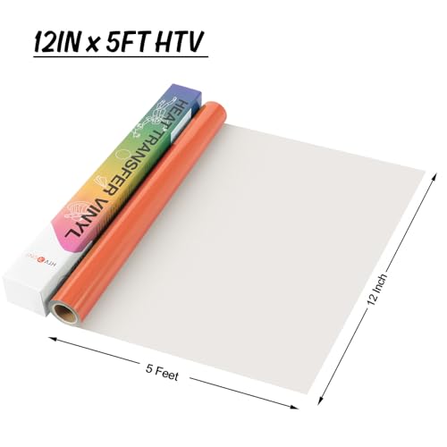 Image of HTVRONT HTV Vinyl Rolls Heat Transfer Vinyl - 12 inch x 5ft Orange HTV Vinyl for Shirts, Iron on Vinyl for All Cutter Machine - Easy to Cut & Weed for Heat Vinyl Design (Orange)
