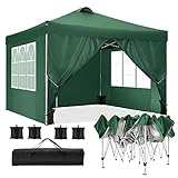 Tooluck Pavillon Faltpavillon 3x3 Wasserdicht mit 4 Seitenteilen UV Schutz 50+ Partyzelt Gartenpavillon mit Entlüftung, 4 Sandsack, Grün