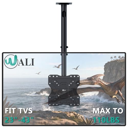 Image of WALI TV Ceiling Mount Adjustable Bracket Fits Most LED, LCD, OLED and Plasma Flat Screen Display 23 to 43 Inch, up to 110 Lbs, Mounting Holes 200x200mm (CM2343), Black