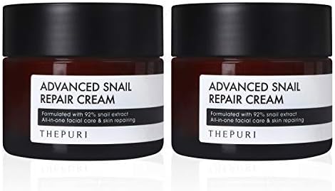 Advanced Snail Repair Cream 3.17 fl. oz. (90g) 2 PACK / 92% Snail Mucin Extract, All in One Recovery Anti-Aging Moisturizing Facial Cream, Evens Skin Tone and Fades Dark Spots