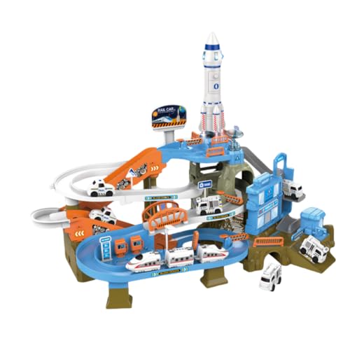 Car Parking,Space Adventure Vehicle Track Toys for 3+ Years Old Boys, 2 in 1 Playset with High-Speed Rail and Police Cars,
