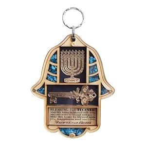 Jewish Wooden Hamsa Menorah Blessing for Home - Good Luck Wall Decor with Simulated Turquoise Jewish Wooden Hamsa Menorah Blessing for Home Good Luck Wall Decor with Simulated Turquoise