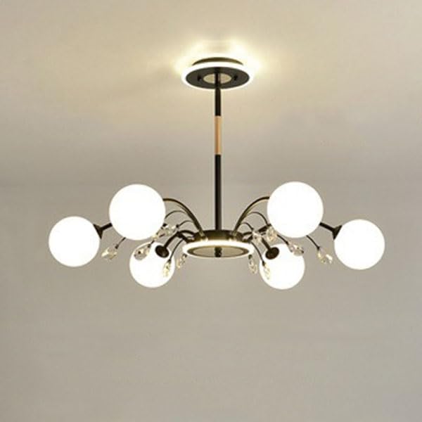 Lustre en cristal E27 : plafonnier moléculaire noir 6 têtes pour salon sombre