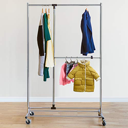 Tatkraft Marvel Verstelbare Kledingrek Met Dubbele Stangen - Stevig Mobiel Telescopisch Verstelbaar Kleren Rek Op Wielen… - Image 5
