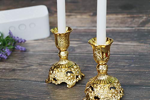 JAZPlayer Taper Candle Holders with Deluxe Engraved Design, Set of 2 Premium Candlestick Holders in Gold - Image 6