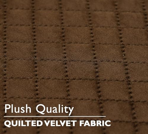 Image of L Shape 7 Seater Velvet Sectional Sofa Cover, Quilted with Fringe Detail, L-Shaped Couch Protector-Pack of 14 (Coffee)