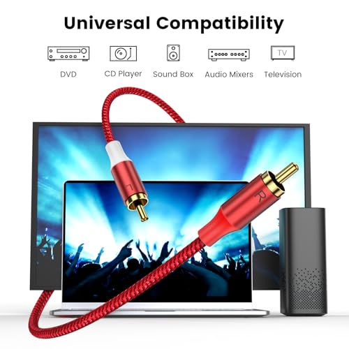 MOSWAG 2RCA Male to 2RCA Male Audio Cable RCA Stereo Cord 6.6Ft/2M,RCA Cable Nylon Braided Audio Cord for Home Theater, HDTV, Amplifiers, Hi-Fi Systems, Car Audio, Speakers