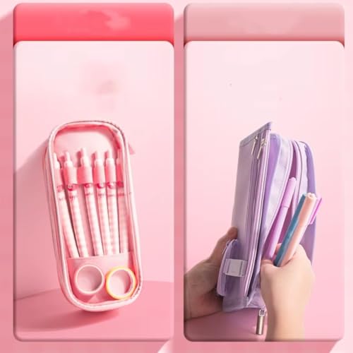 Image of Storio Pencil Box Pouch for School Kids Girls & Boys Aesthetic | Cute Stationary Compass Box Case Organiser Purple /Pink (Color as per Availability)