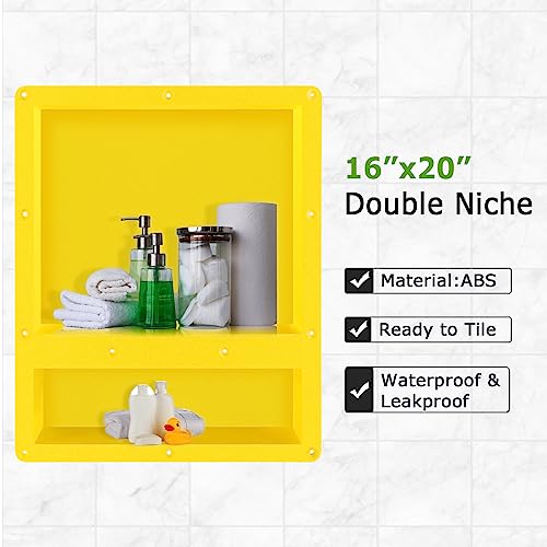 Suteck 16" X 20" Shower Niche Double Shelf - Yellow Rectangle Shower Cube Shower Niche,Ready For Tile Niche For Bathroom,Niche Shower Storage #TOP4