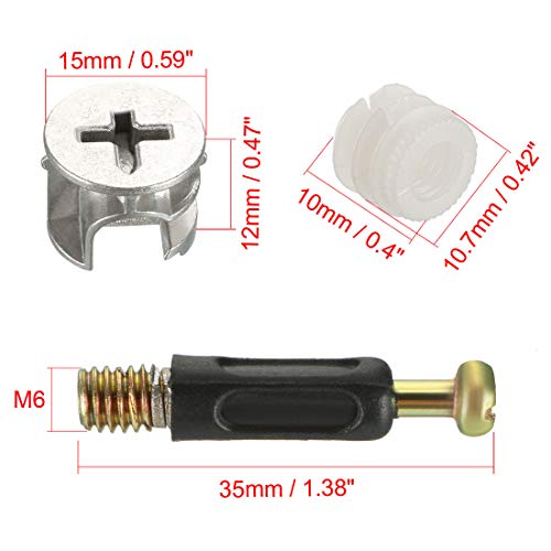 Cam fitting 15mm et goujon 35mm uxcell pour assemblage meuble, lot de 20