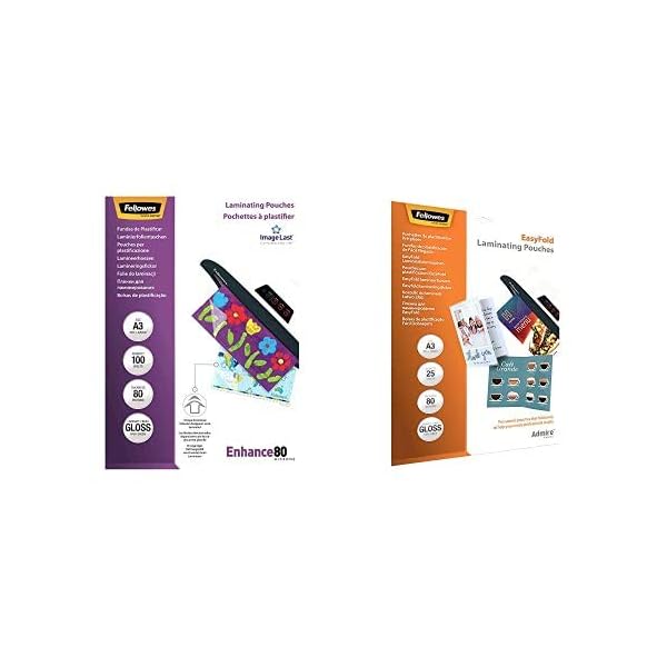 Fellowes ImageLast Laminierfolien 80 Mikron, DIN A3 (100er Pack) + 5602001 EasyFold vorgefaltete Laminierfolien für…