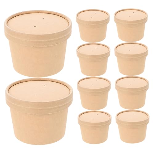 ROMISBABA 10セット 使い捨てアイスクリームボウル入り 蓋付きヨーグルトカップ 冷たいデザート対応軽量紙容器 ミルクティー ファストフード