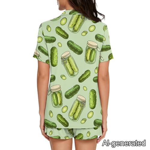 Image of Renewold Women's Short Sleeve Pajama Set Button Down Sleepwear with Notch Collar Soft Lounge Top and Shorts with Pockets