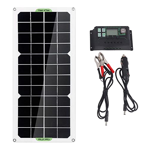 Ocnvlia 30W Panneau Solaire Voiture Van Bateau Caravane Camping-Car Trickle Portable 12V Chargeur de Batterie avec ContrôLeur 100A